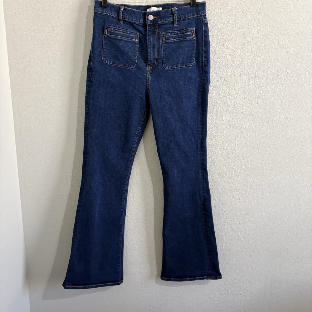 Loft The Slim Flare Dark Wash Blue Jeans Pockets Boho Western Women's 29/8